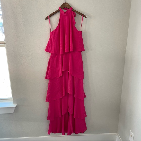 River Island Hot Pink Halter Ruffle Jumpsuit Pants Suit Size 14 - Picture 2 of 10